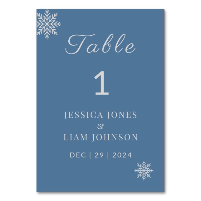 Minimalist Dusty Blue Wedding Table Number Cards (Front)