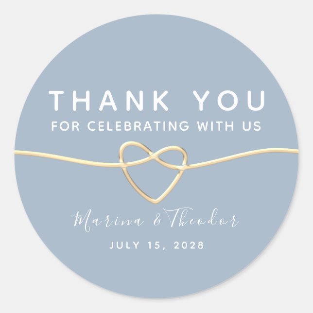 Minimalist Dusty Blue Wedding Thank You Classic Round Sticker (Front)