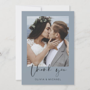 Minimalist Dusty Blue Wedding Thank You Photo