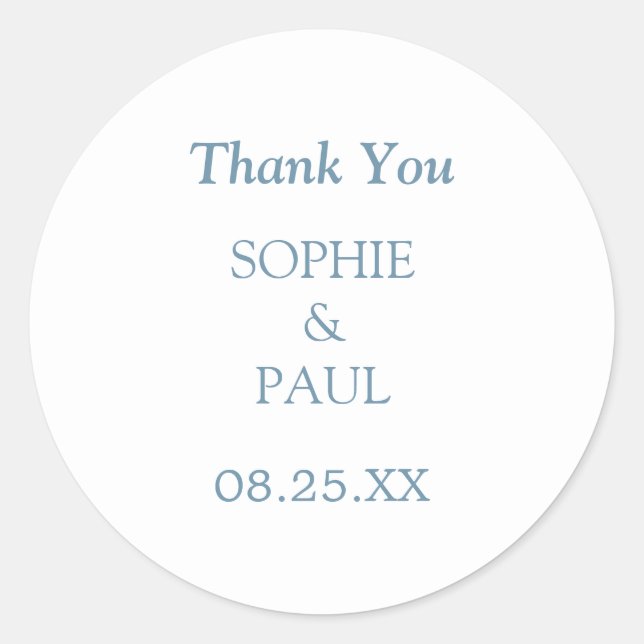 Minimalist Dusty Blue Wedding Thank You Sticker (Front)