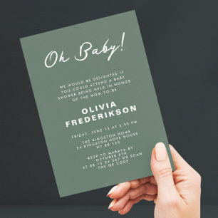 Minimalist Dusty Green Baby Shower QR Code Invitation
