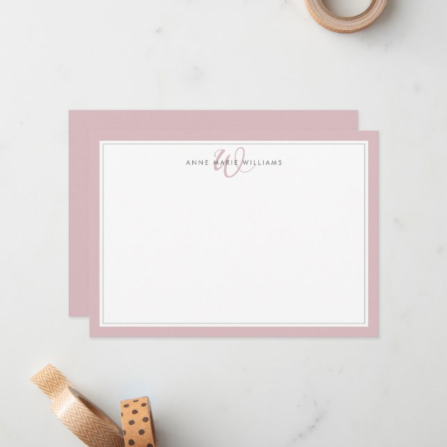 Minimalist Dusty Lilac Two Border Monogram Card (Front/Back In Situ)