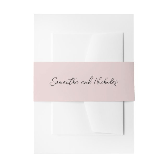Minimalist Dusty Pink Calligraphy Script Invitation Belly Band (Front Example)