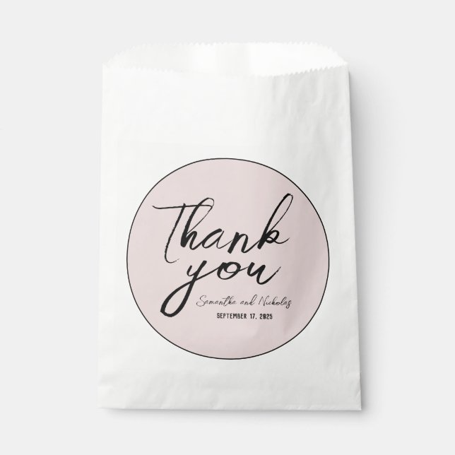 Minimalist Dusty Pink Calligraphy Script Thank you Favour Bag (Front)