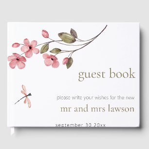Minimalist Dusty Pink Dragonfly Blossom  Guest Book