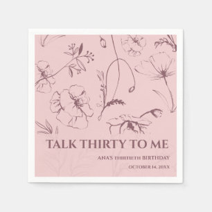Minimalist Dusty Pink Floral 30th Birthday Paper Napkin