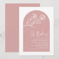 Minimalist Dusty Pink Floral Line Baby Girl Shower