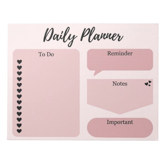 Minimalist Dusty Pink Heart Daily Planner Notepad (Front)