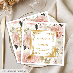 Minimalist dusty pink ivory floral wedding napkins