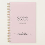 Minimalist Dusty Pink Monogram Name 2023 Planner<br><div class="desc">Girly Feminine Minimalist Simple Clean Blush Pink Monogram Name Signature Script Custom Personalized 2023 or any year Planner. This design featuring your first name in a pretty hand lettered style swash tail font signature typography (or calligraphy) on dusty pink or light pastel blush pink background. These are easy to customize...</div>