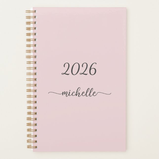 Minimalist Dusty Pink Monogram Name Girly Script Planner (Front)