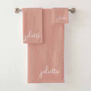 Minimalist Dusty Pink Personalized Bath Towel Set