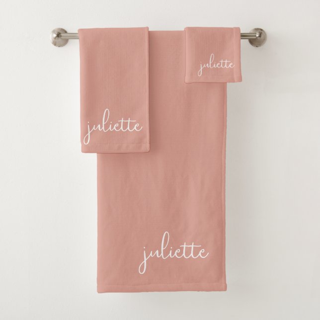 Minimalist Dusty Pink Personalized Bath Towel Set (Insitu)