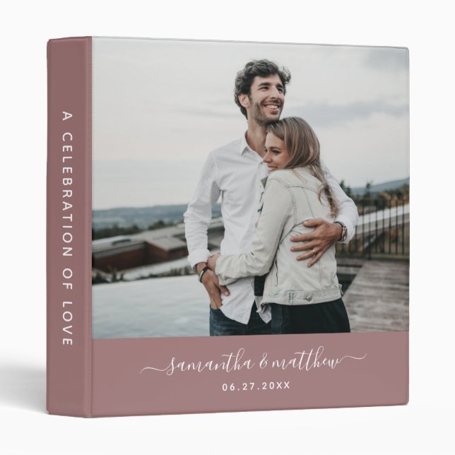 Minimalist Dusty Pink Photo Wedding Album Binder (Front/Spine)