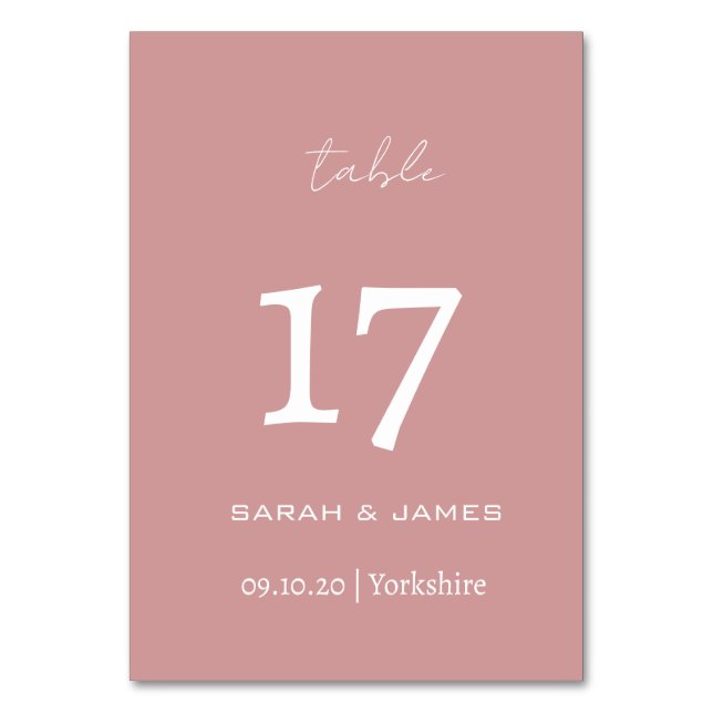 Minimalist Dusty Pink Script Wedding Custom  Table Number (Front)