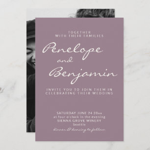 Minimalist Dusty Purple Script Wedding Photo Invitation