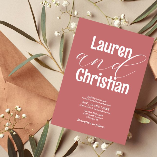 Minimalist  Dusty Red Modern Scripture Wedding Invitation (Creator Uploaded)