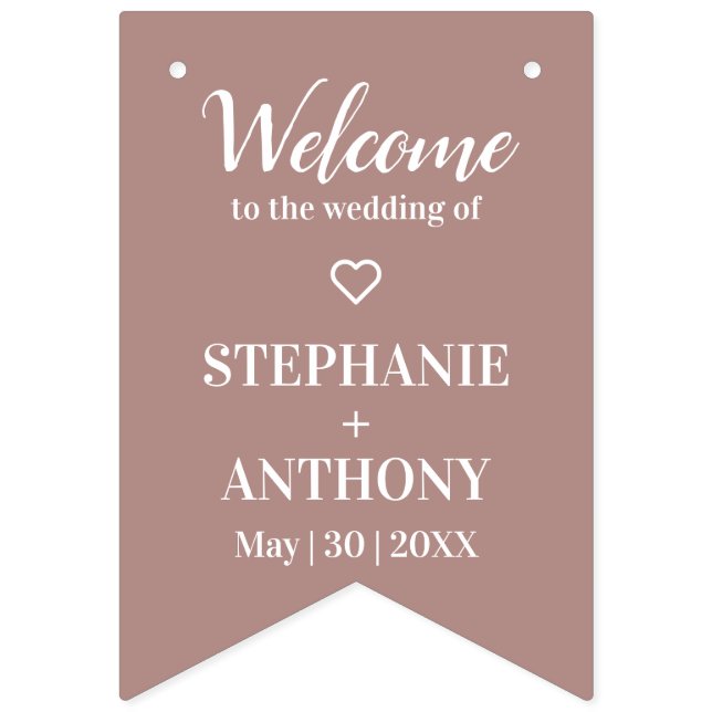 Minimalist Dusty Rose and White Wedding  Bunting Flags (First Flag)