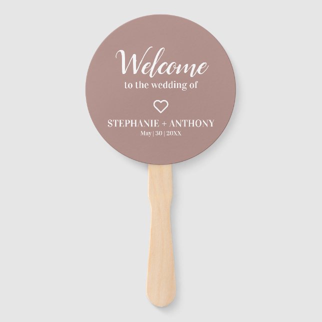 Minimalist Dusty Rose and White Wedding  Hand Fan (Front)