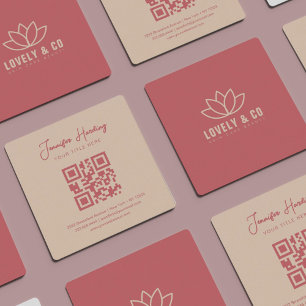Minimalist Dusty Rose Cream Beauty QR Code Square Business Card