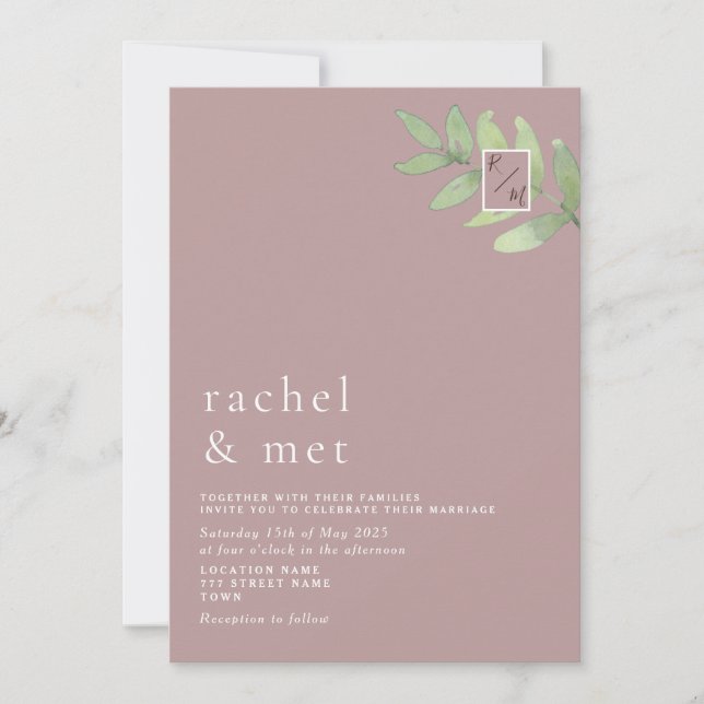 Minimalist Dusty Rose Greenery Invite (Front)