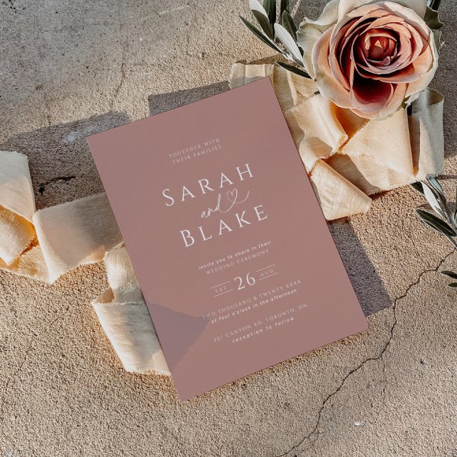Minimalist Dusty Rose Heart Wedding Invitation (Creator Uploaded)