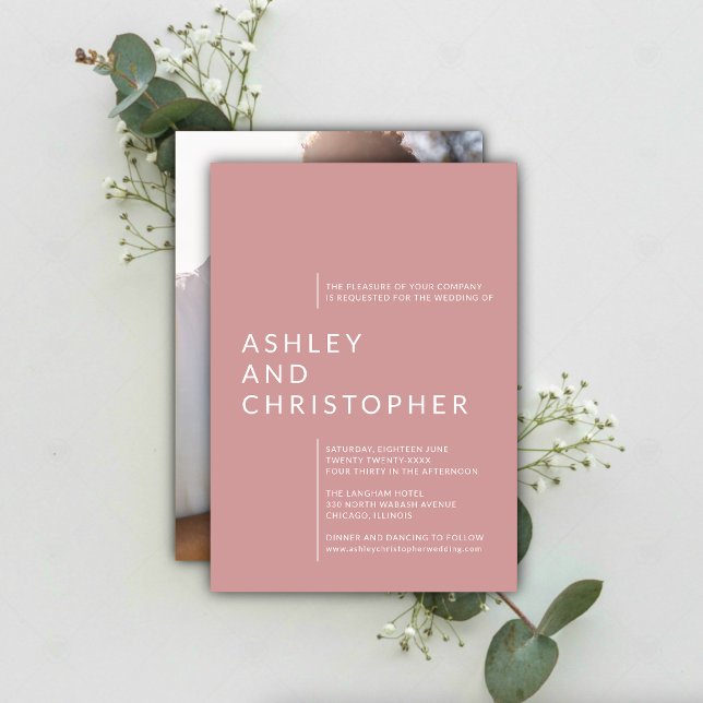 Minimalist Dusty Rose Isolated Names Photo Wedding Invitation (Creator Uploaded)