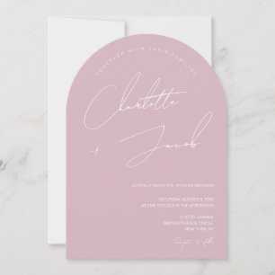 Minimalist Dusty rose Pink Script arch Wedding Invitation