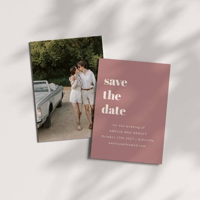 Minimalist Dusty Rose Retro Simple Wedding Photo Save The Date (Creator Uploaded)