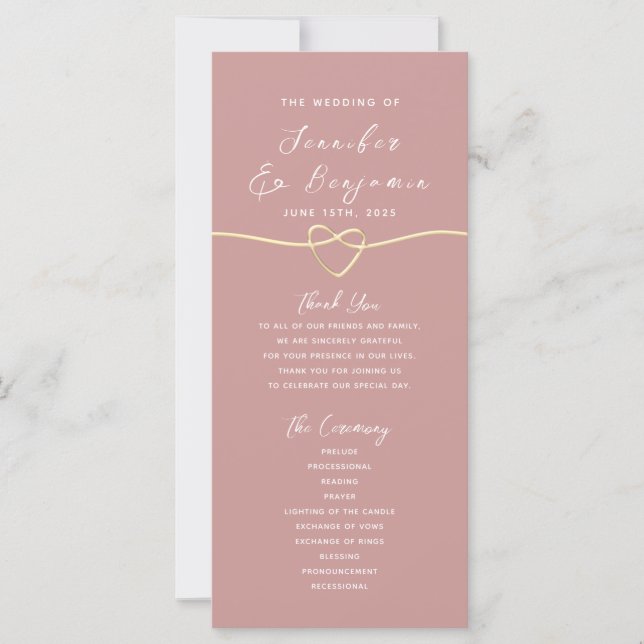 Minimalist Dusty Rose Wedding Program (Front)