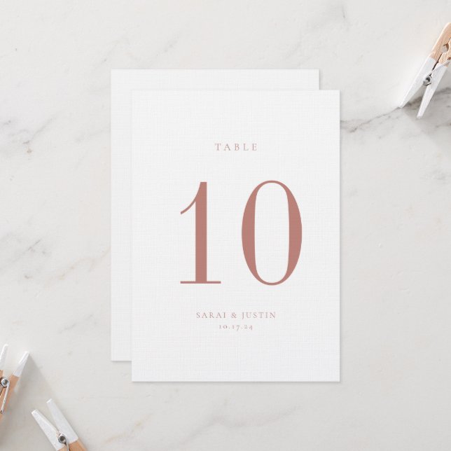 Minimalist Dusty Rose Wedding Table Number Card (Front/Back In Situ)