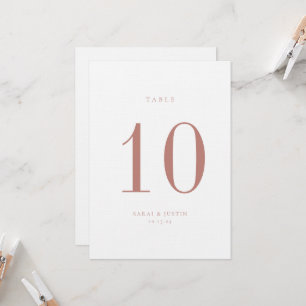 Minimalist Dusty Rose Wedding Table Number Card