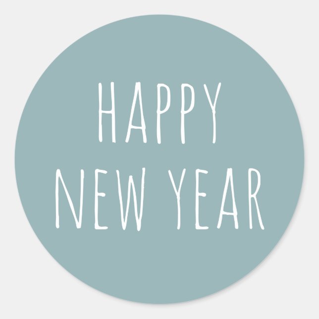 Minimalist Dusty Teal New Year | Modern Holiday Classic Round Sticker (Front)