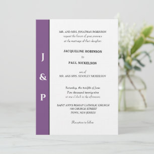 Minimalist Dusty Violet White Monogram  Invitation