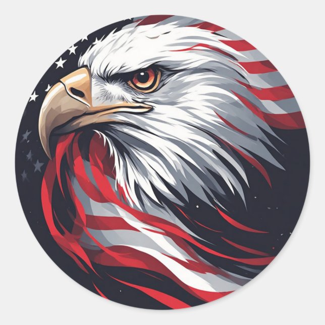 Minimalist Eagle with Flag – Modern Patriotic Art Classic Round Sticker (Front)