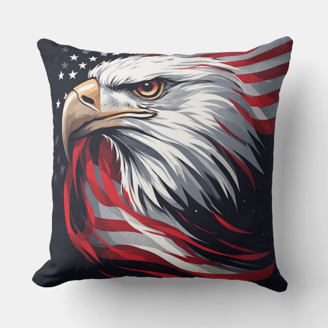 Minimalist Eagle with Flag – Modern Patriotic Art Throw Pillow (Front)