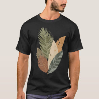 Minimalist Earth Tone Botanical Leaves T-Shirt