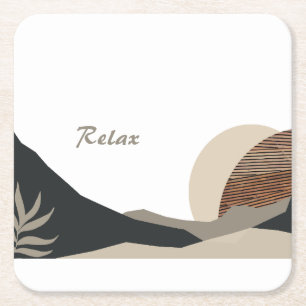 Minimalist Earth Tones Boho "Relax" Square Paper Coaster