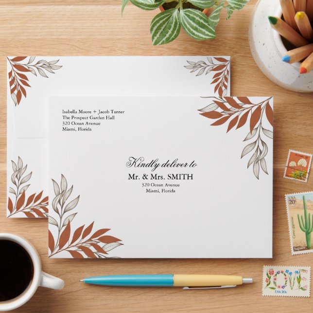 Minimalist Earthy Branch Return Address Envelope (Desk)