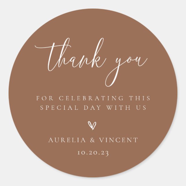 Minimalist Earthy Rust Wedding Thank You Classic Round Sticker (Front)