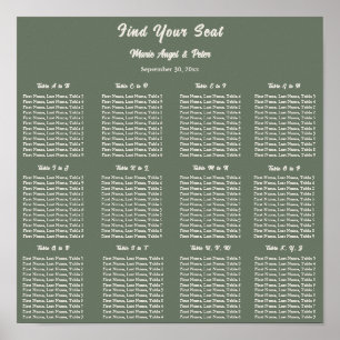 Minimalist Earthy Sage Green 12x12 Seating Plan  Poster