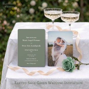 Minimalist Earthy Sage Green Photo Wedding  Invitation
