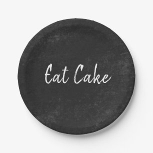 Minimalist Eat Cake Black Grey Blackboard  Paper Plate