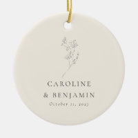 Minimalist Ecru Floral Line Art Wedding Custom