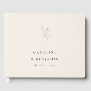 Minimalist Ecru Floral Line Art Wedding Custom Guest Book