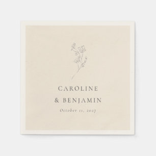 Minimalist Ecru Floral Line Art Wedding Custom Napkin