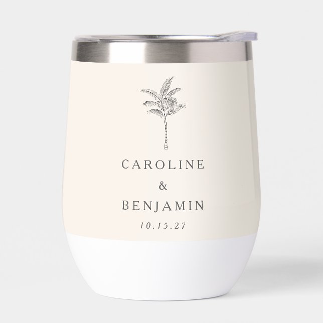 Minimalist Ecru Palm Tree Line Art Custom Wedding (Left)