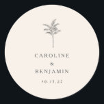 Minimalist Ecru Palm Tree Line Art Custom Wedding Classic Round Sticker<br><div class="desc">Minimalist Ecru Palm Tree Line Art Elegant Custom Wedding Classic Round Sticker</div>