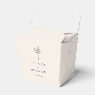Minimalist Ecru Palm Tree Line Art Custom Wedding Favor Box