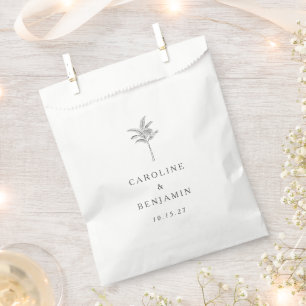 Minimalist Ecru Palm Tree Line Art Custom Wedding Favour Bag